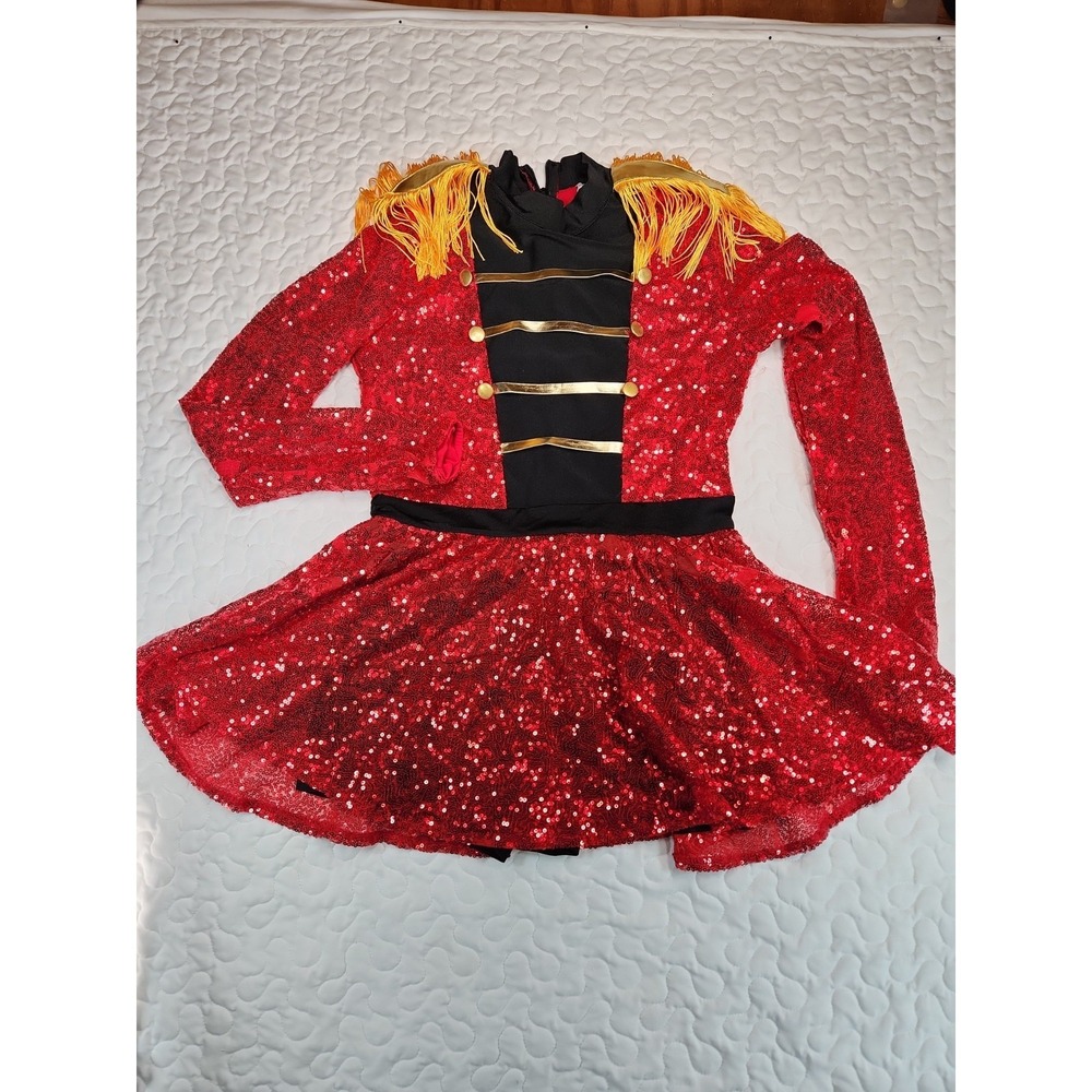 Toy Soldier Dance Costume RED SEQUIN Fringe Skirt Nutcracker Dress Girl 14